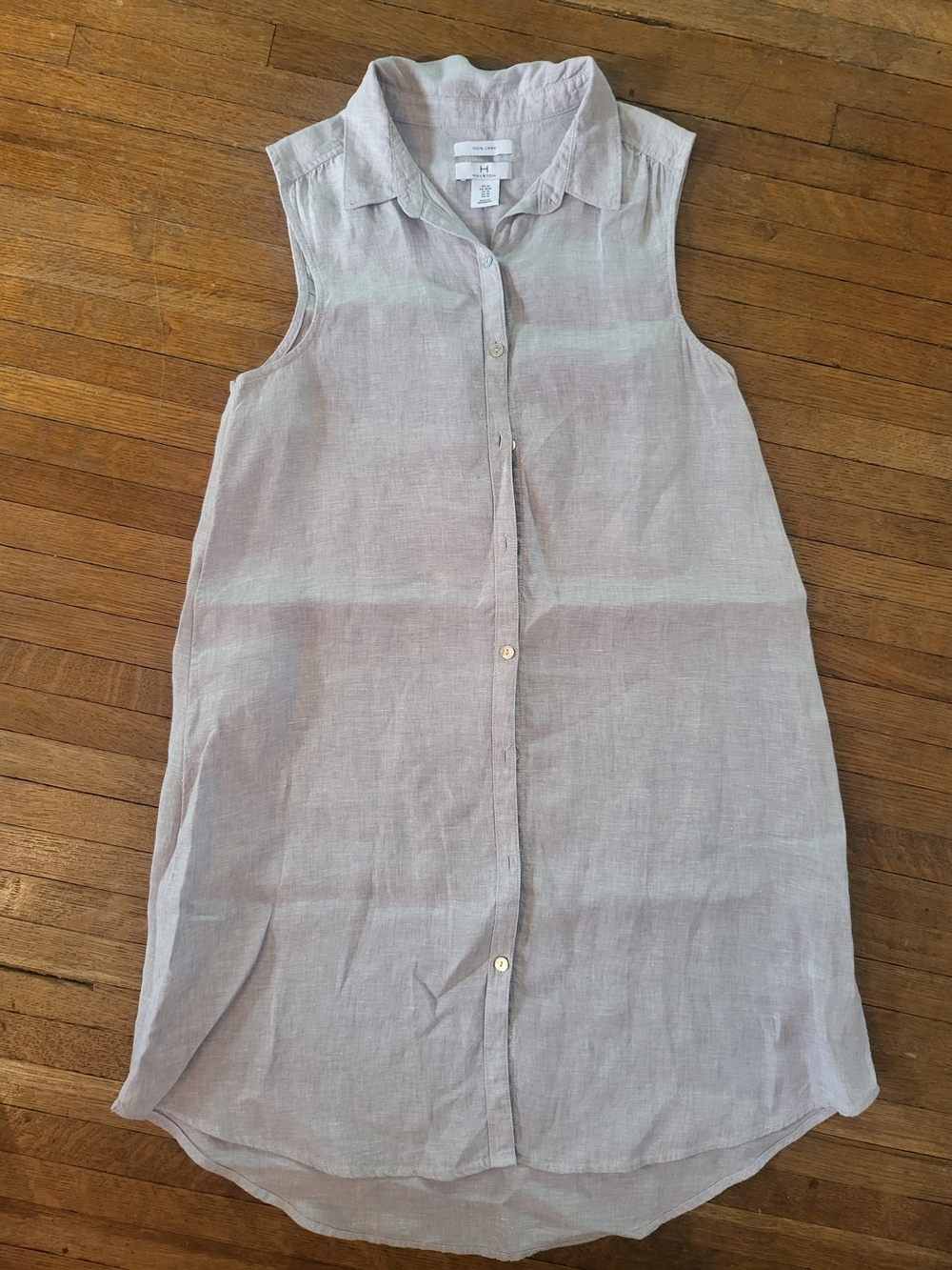 H by Halston 100% Linen Sleeveless Button-Front Shirt Dress in Light Lavender